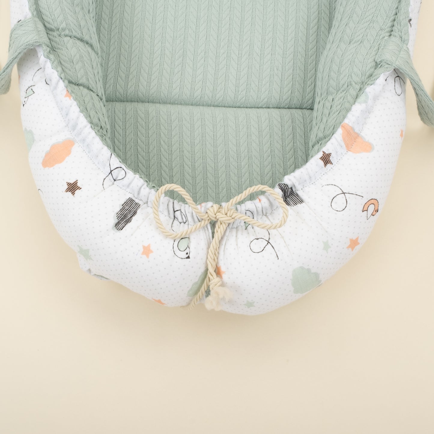 Babynest ve Yastık - Çift Taraflı - Mint Örgü - Kuş