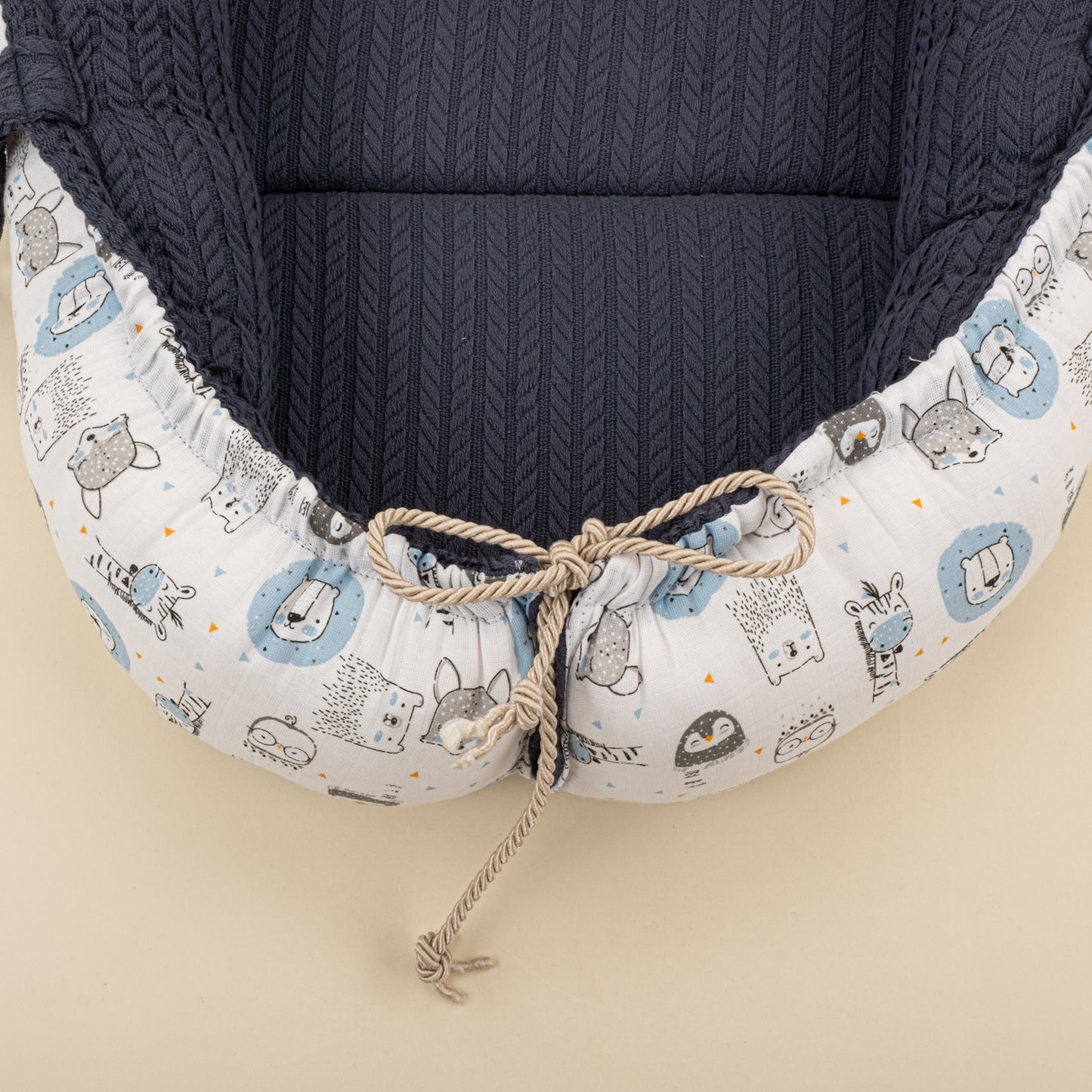 Babynest ve Yastık - Çift Taraflı - Lacivert Örgü - Mavi Aslan