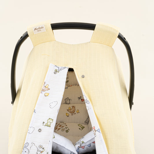 Puset Seti - Çift Taraflı - Sarı Muslin - Çiftlik Hayvanları