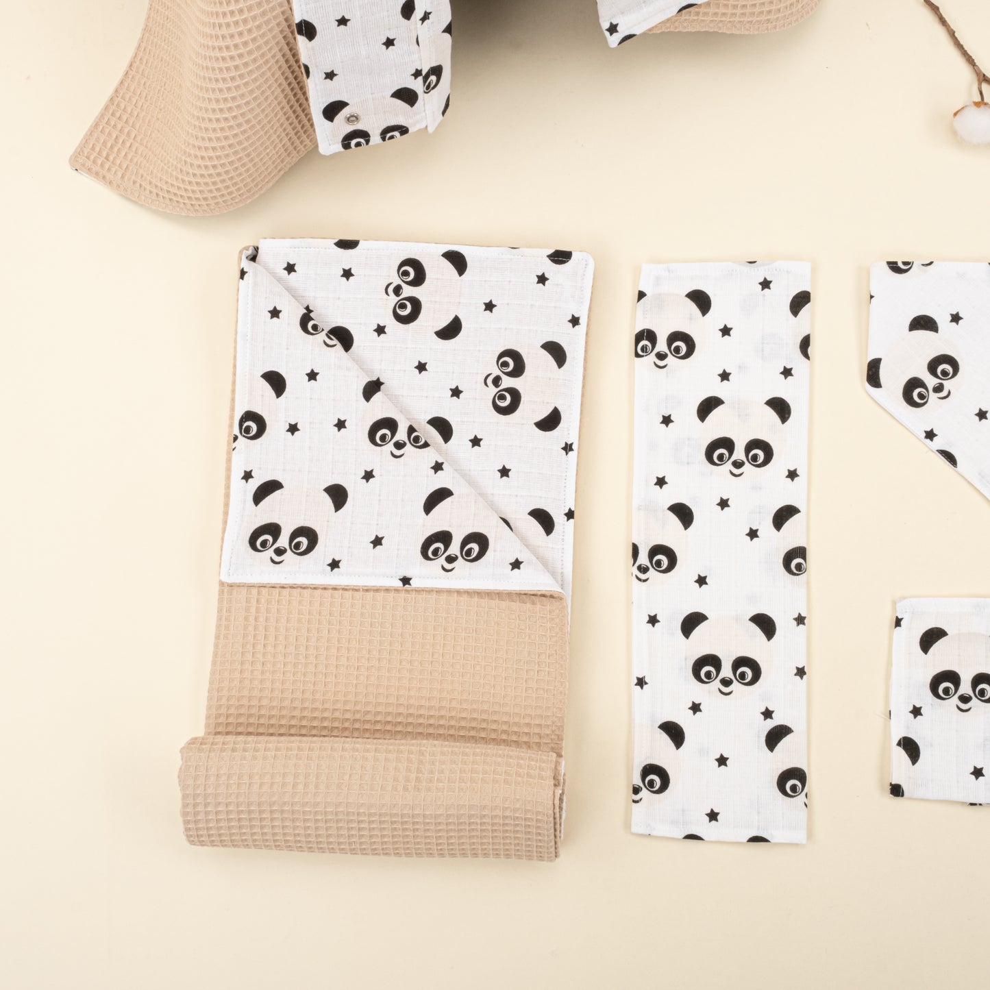 9 Parça Avantajlı Set - Çift Taraflı - Bej Petek - Panda