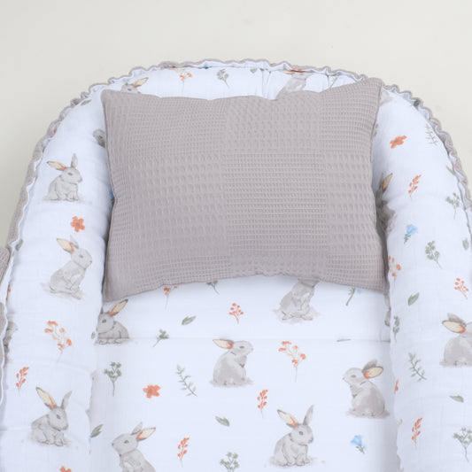 Babynest ve Yastık - Çift Taraflı - Toprak Waffle - Kahverengi Tavşan