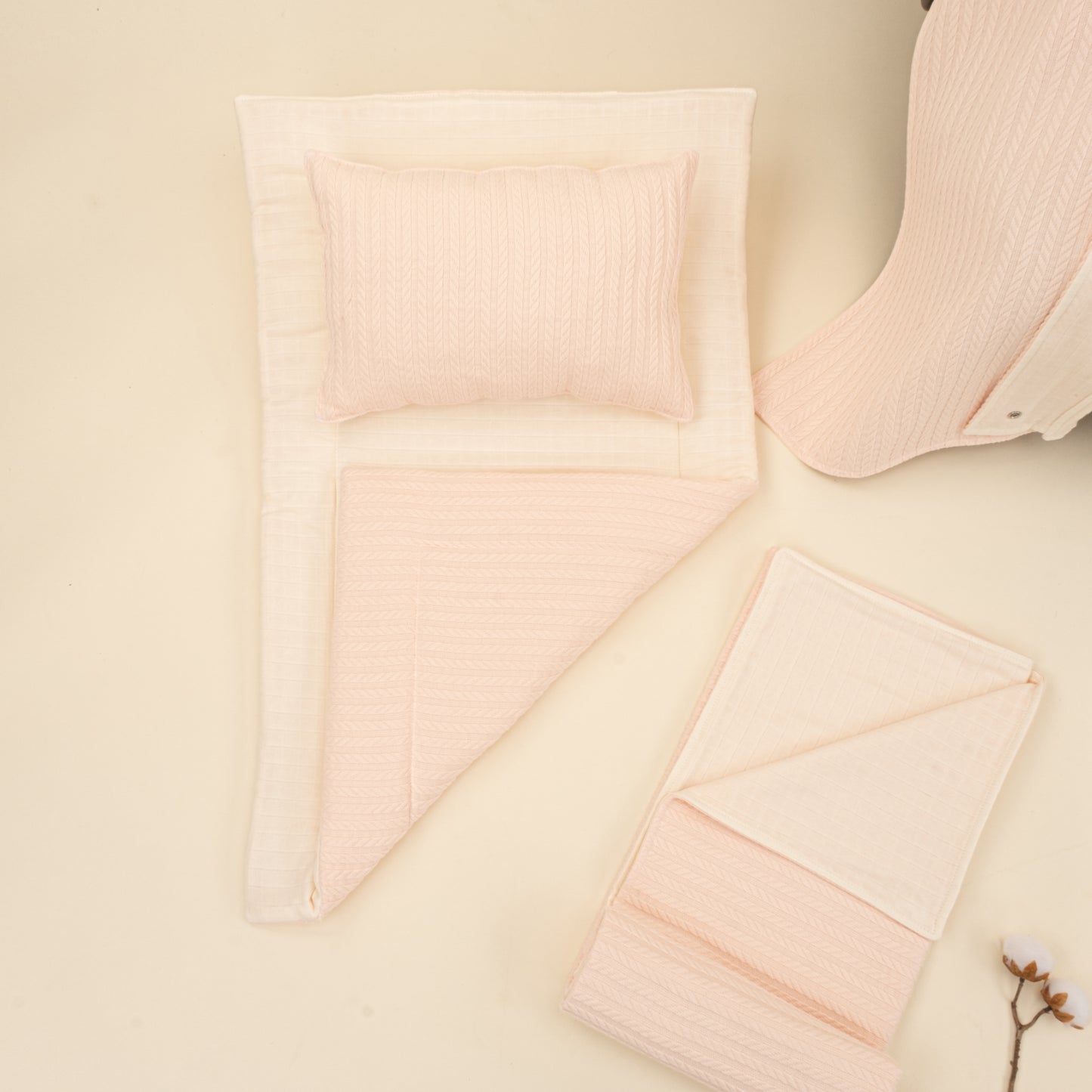 11 Parça Avantajlı Set - Çift Taraflı - Somon Örgü - Krem Muslin