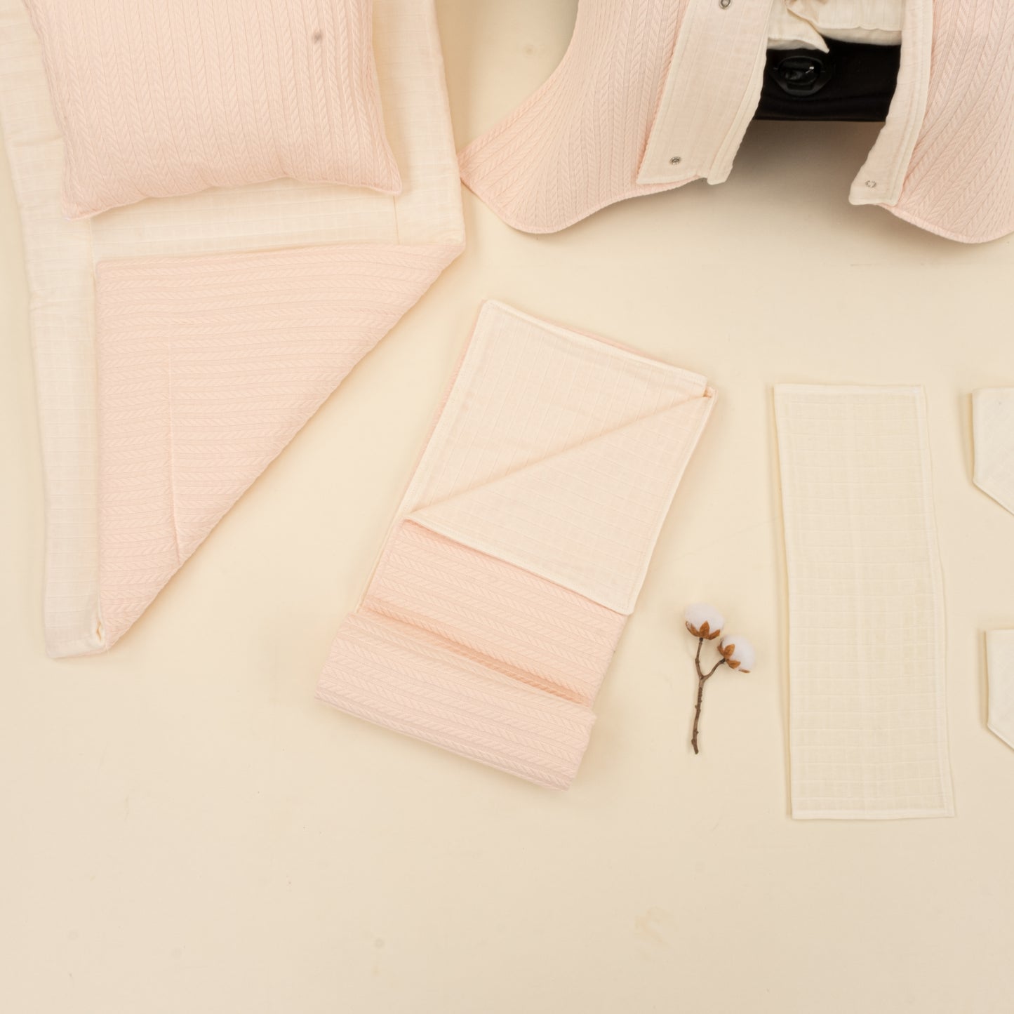 11 Parça Avantajlı Set - Çift Taraflı - Somon Örgü - Krem Muslin
