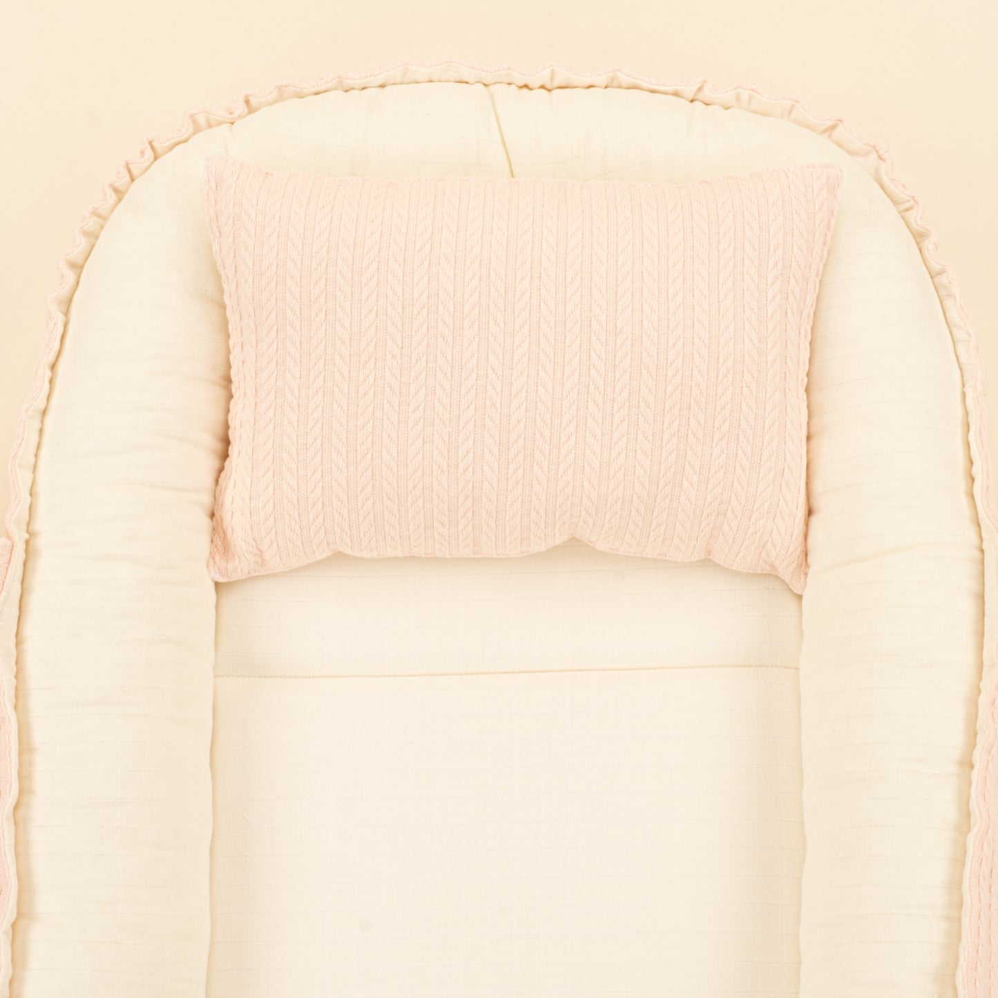 Babynest ve Yastık - Çift Taraflı - Somon Örgü - Krem Muslin
