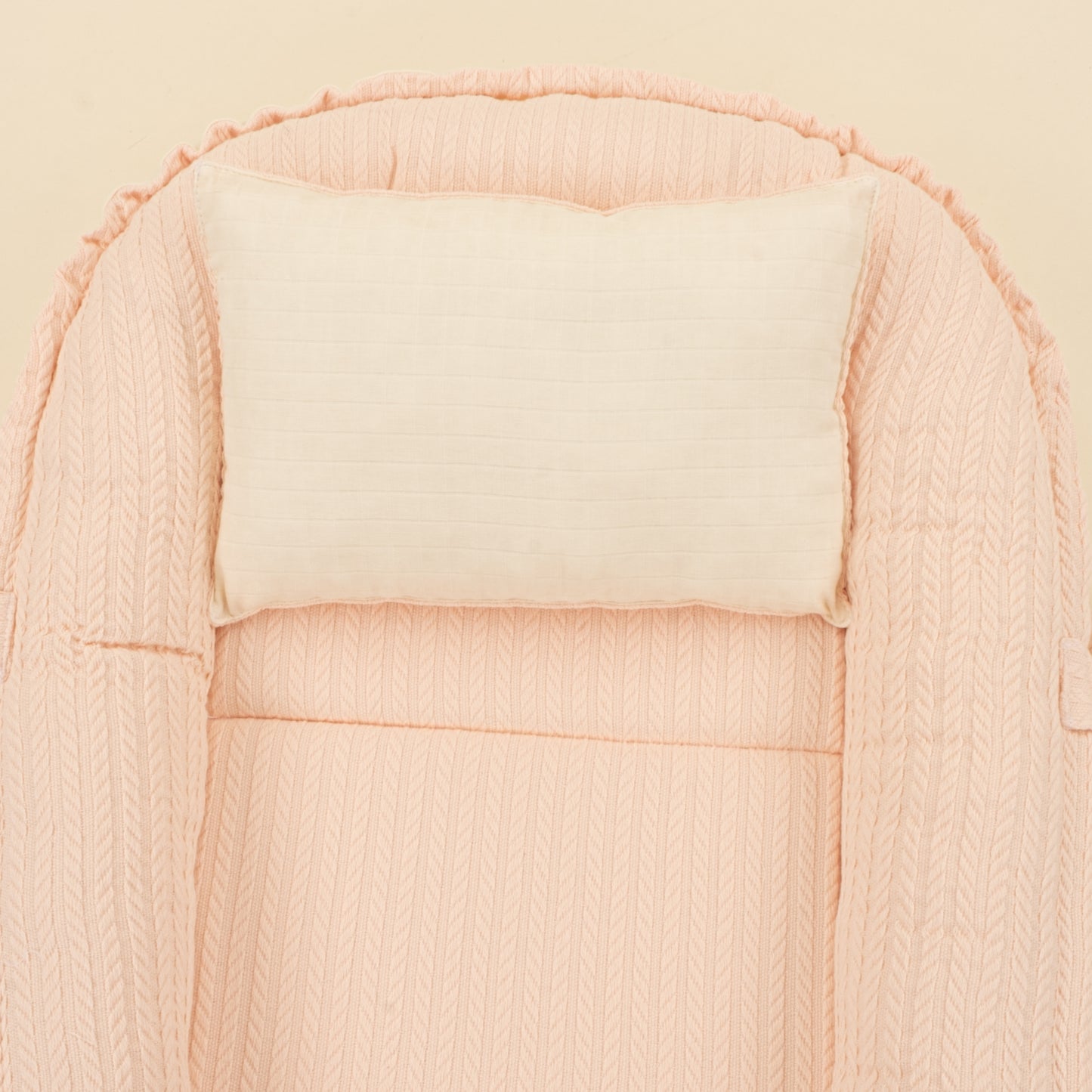 Babynest ve Yastık - Çift Taraflı - Somon Örgü - Krem Muslin