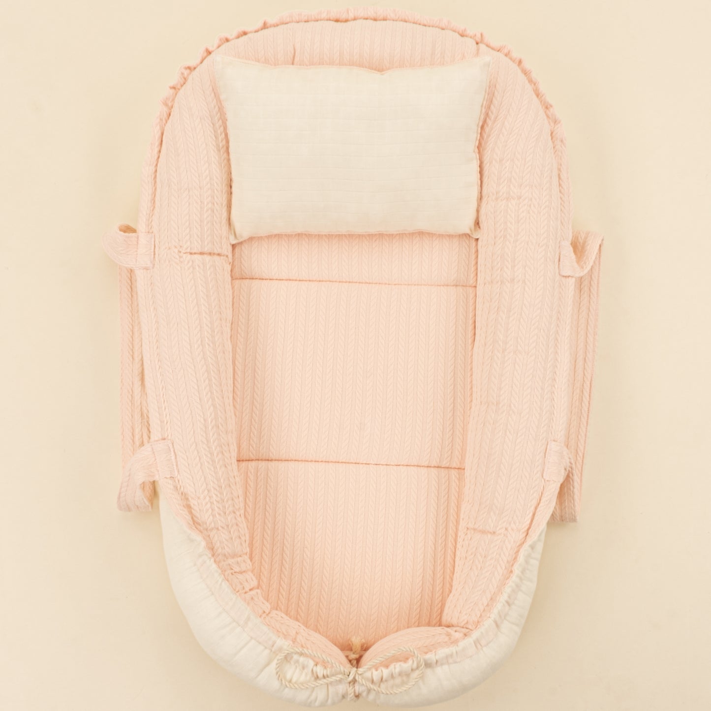 Babynest ve Yastık - Çift Taraflı - Somon Örgü - Krem Muslin