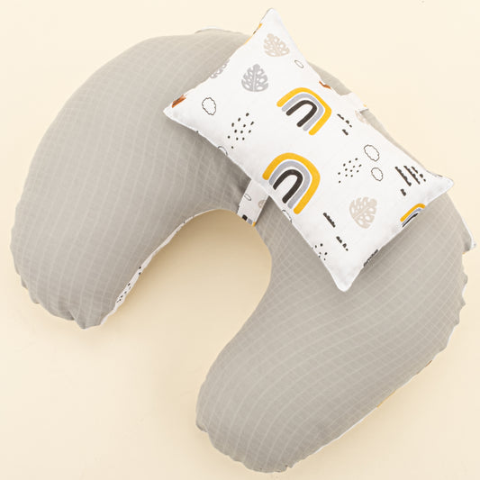 Emzirme Yastığı - Çift Taraflı - Açık Gri Muslin - Hardal Gökkuşağı