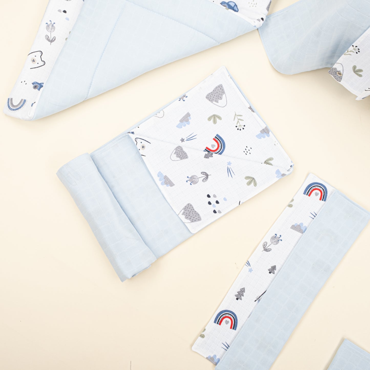 11 Parça Avantajlı Set - Çift Taraflı - Mavi Muslin - Mavi Kedi