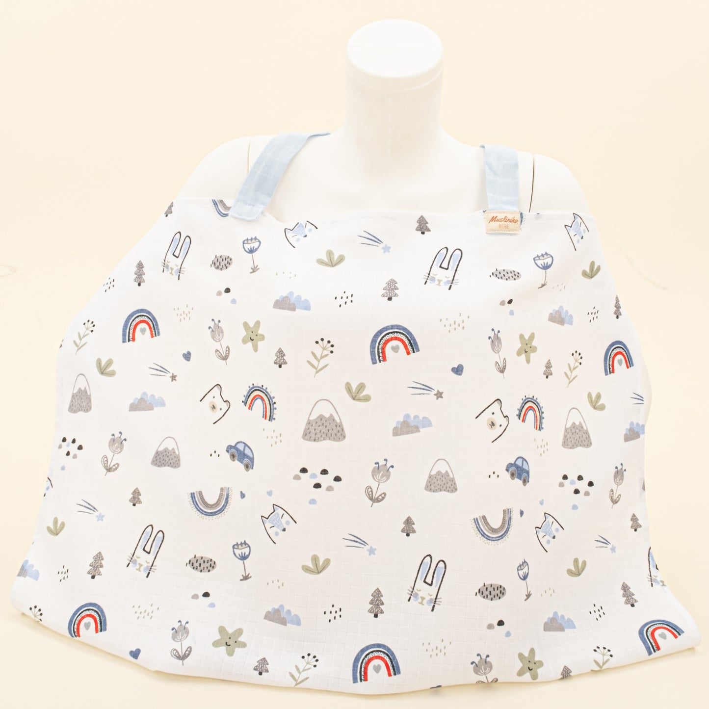 Çift Katlı Muslin Emzirme Önlüğü - Mavi Kedi