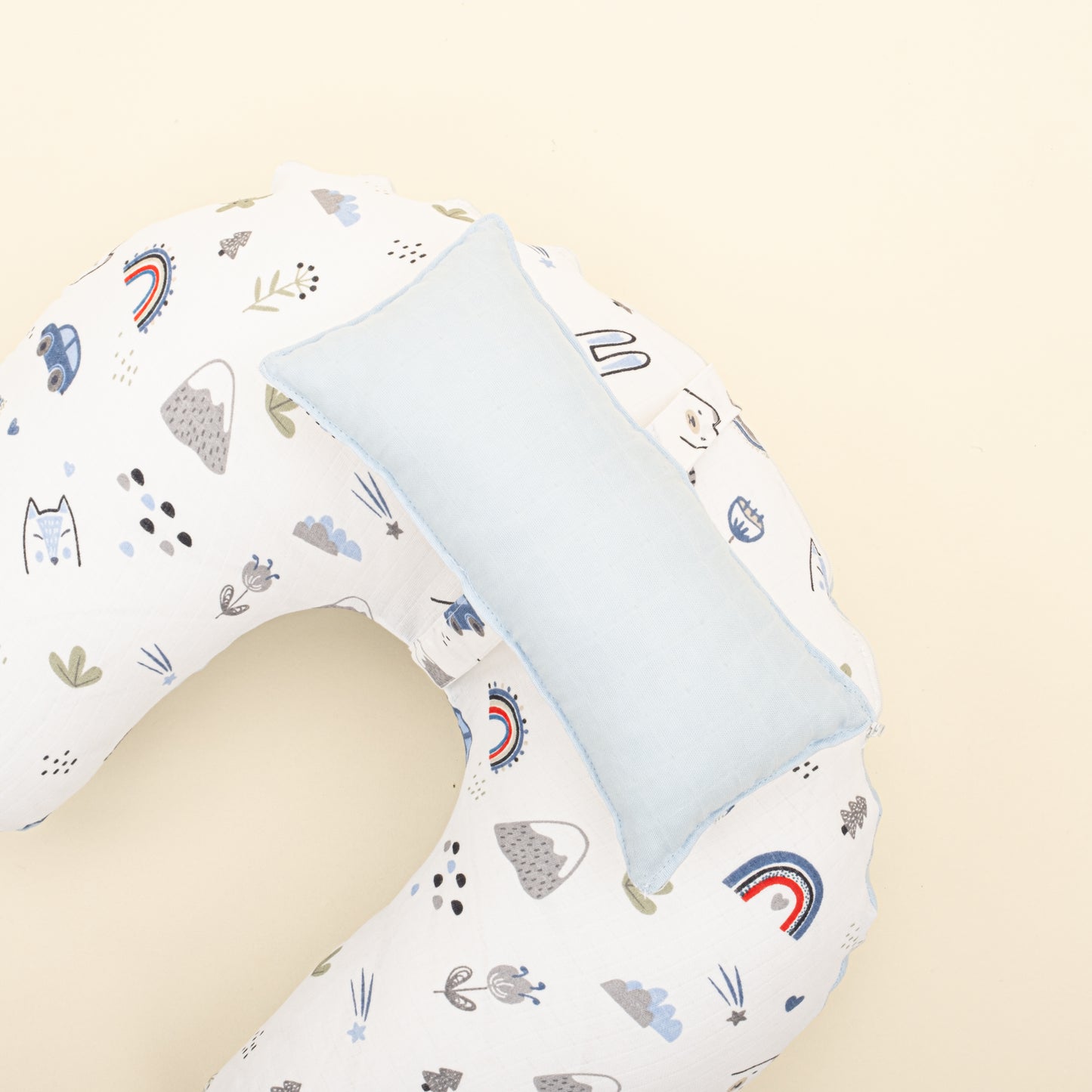 Emzirme Yastığı - Çift Taraflı - Mavi Muslin - Mavi Kedi