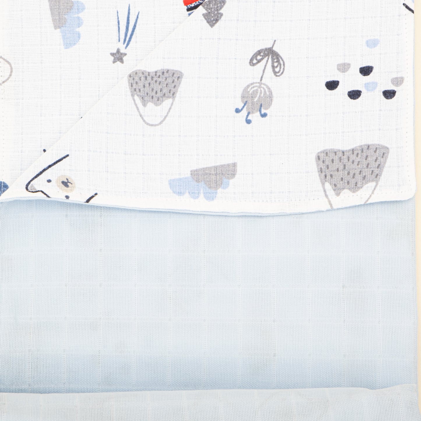 Çift Taraflı Muslin Örtü - Mavi Muslin - Mavi Kedi