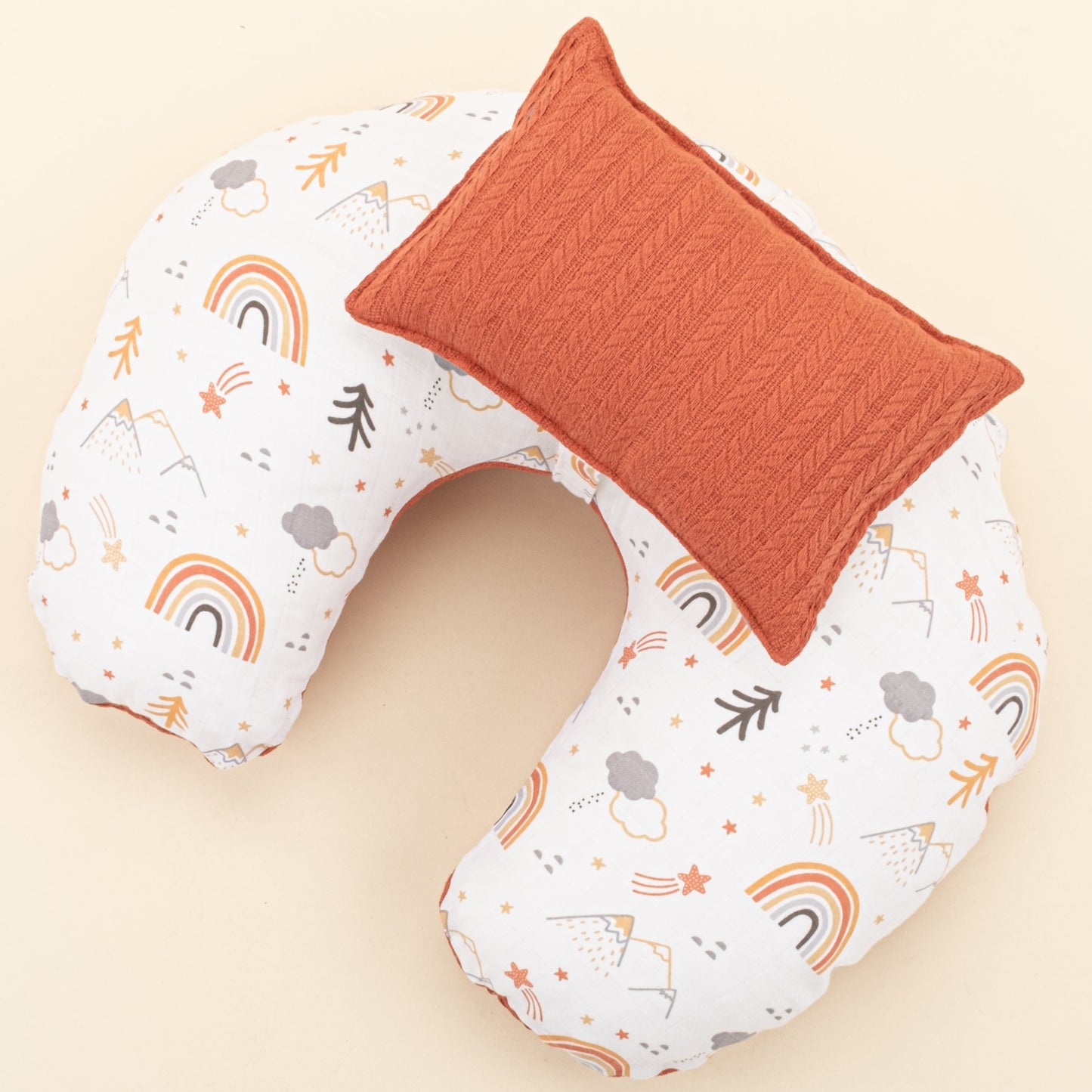 Emzirme Yastığı - Çift Taraflı - Kiremit Örgü - Turuncu Kuyruklu Yıldız