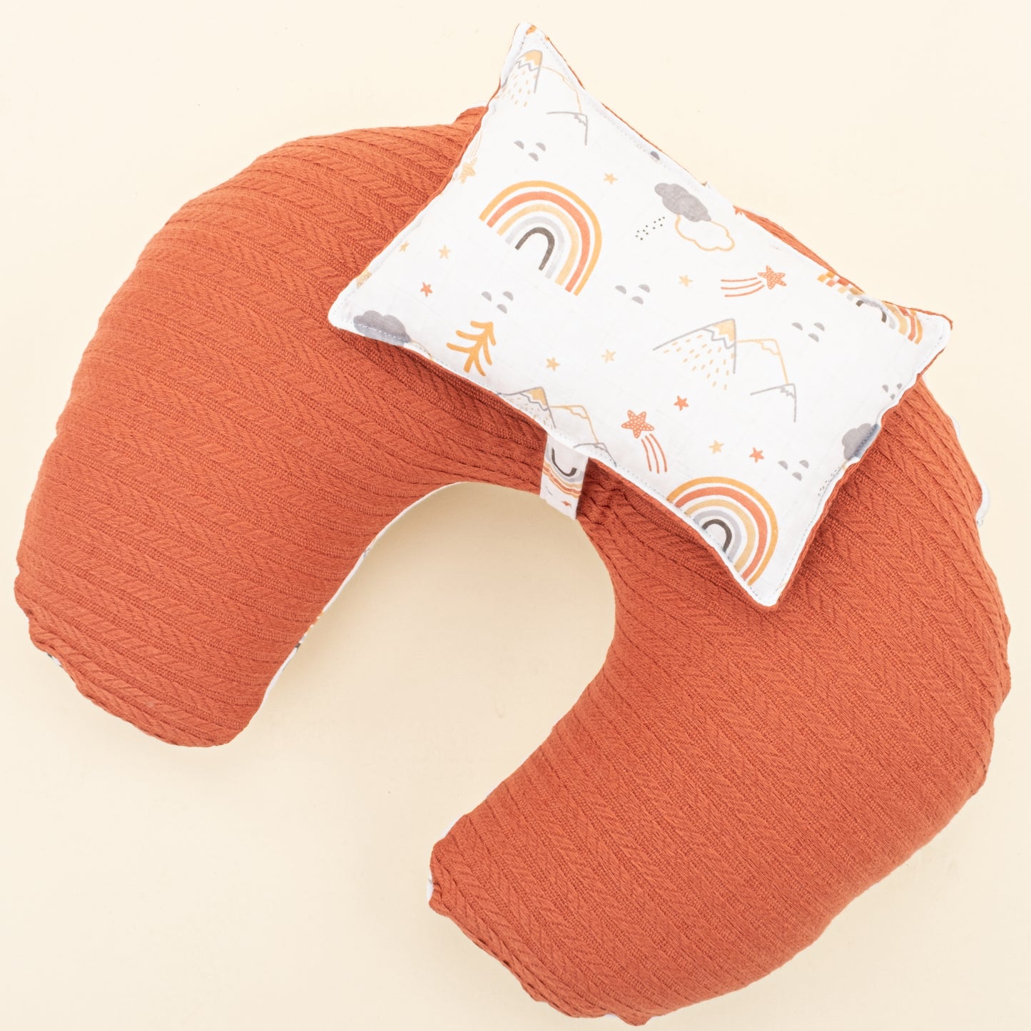 Emzirme Yastığı - Çift Taraflı - Kiremit Örgü - Turuncu Kuyruklu Yıldız