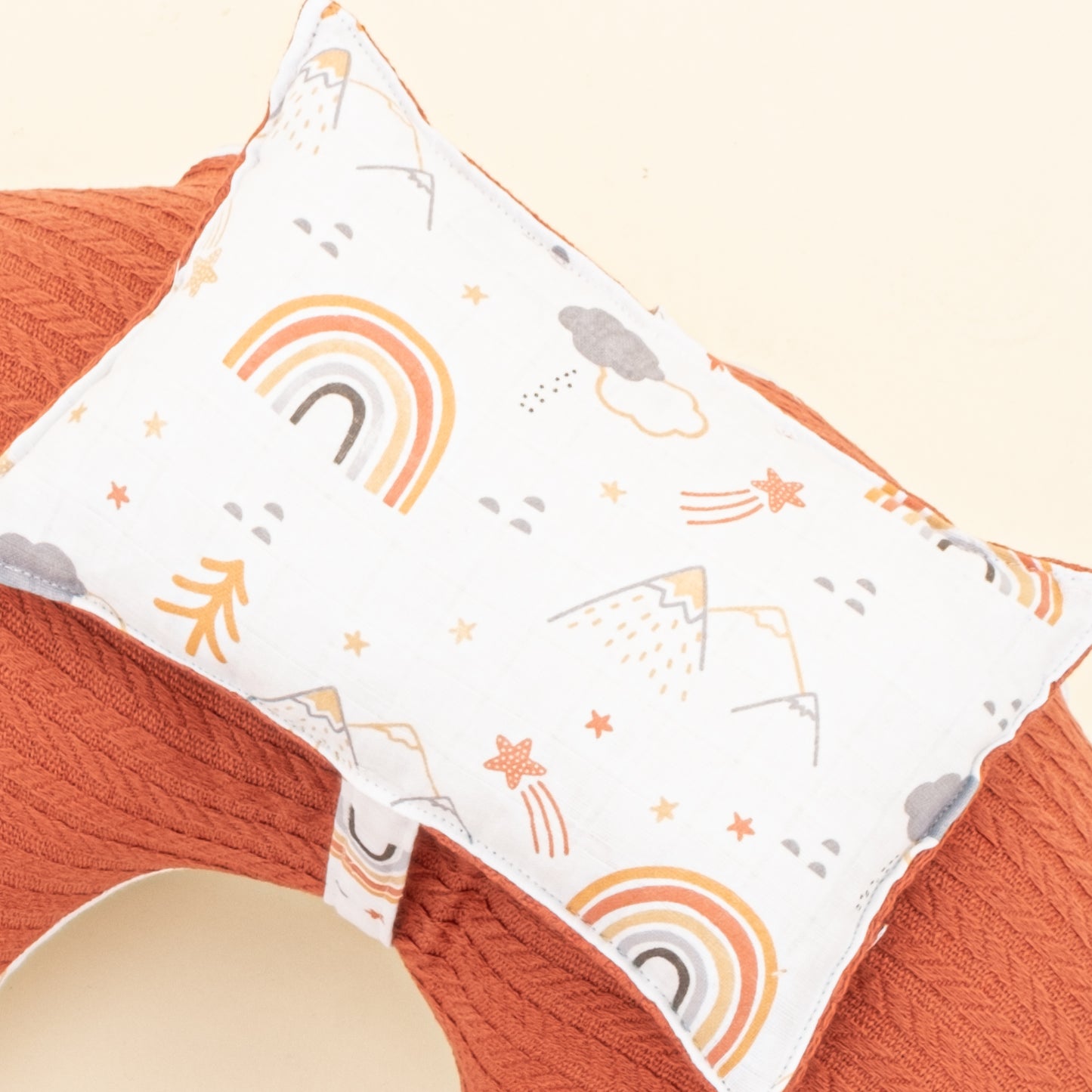 Emzirme Yastığı - Çift Taraflı - Kiremit Örgü - Turuncu Kuyruklu Yıldız