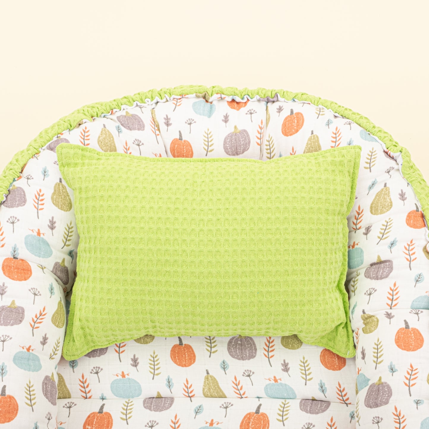 Babynest ve Yastık - Çift Taraflı - Fıstık Yeşili Petek - Yeşil Balkabağı