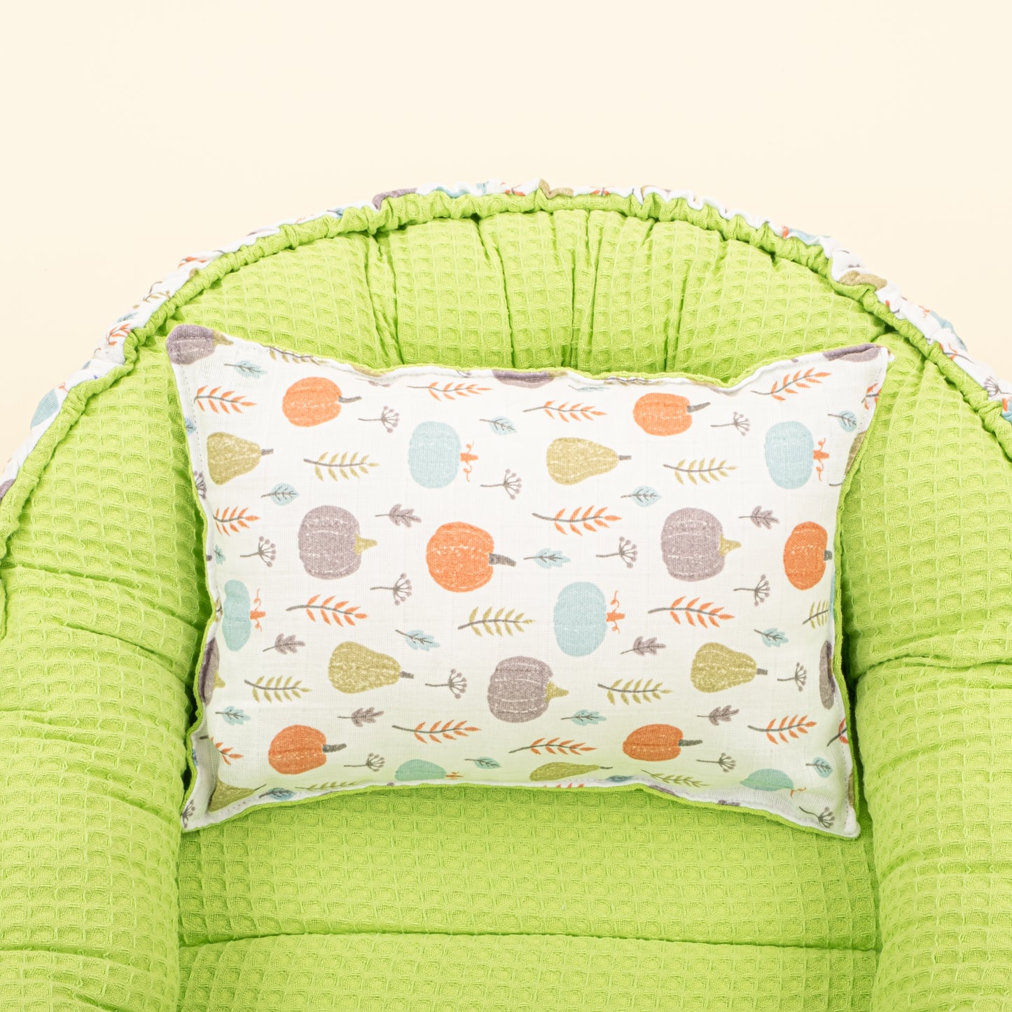 Babynest ve Yastık - Çift Taraflı - Fıstık Yeşili Petek - Yeşil Balkabağı