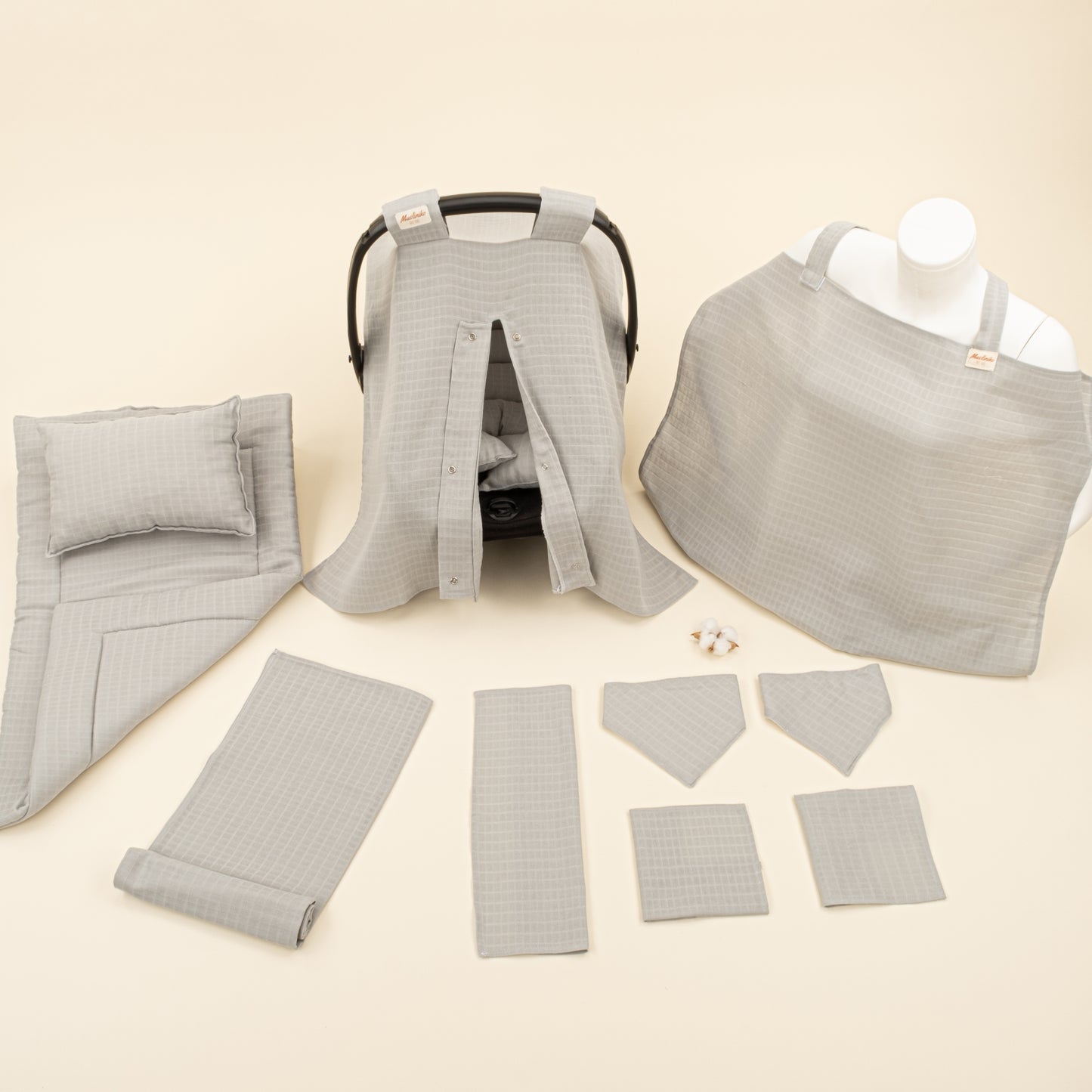 11 Parça Avantajlı Set - Tek Taraflı - Açık Gri Muslin