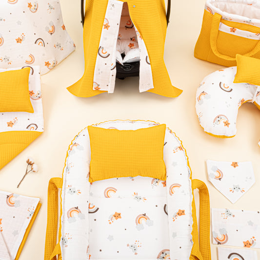 18 Parça Full Set - Çift Taraflı - Hardal Petek - Turuncu Gökkuşağı