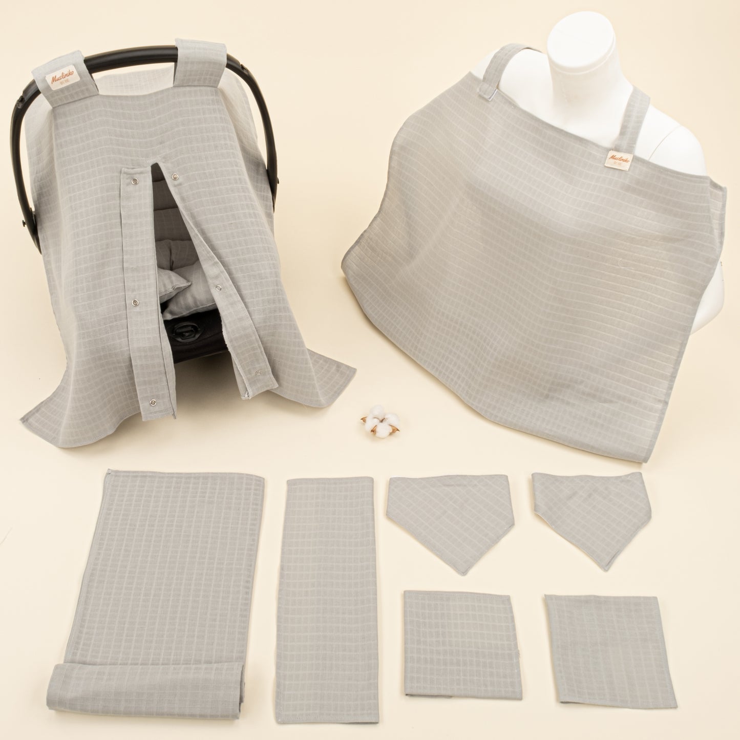 9 Parça Avantajlı Set - Tek Taraflı - Açık Gri Muslin