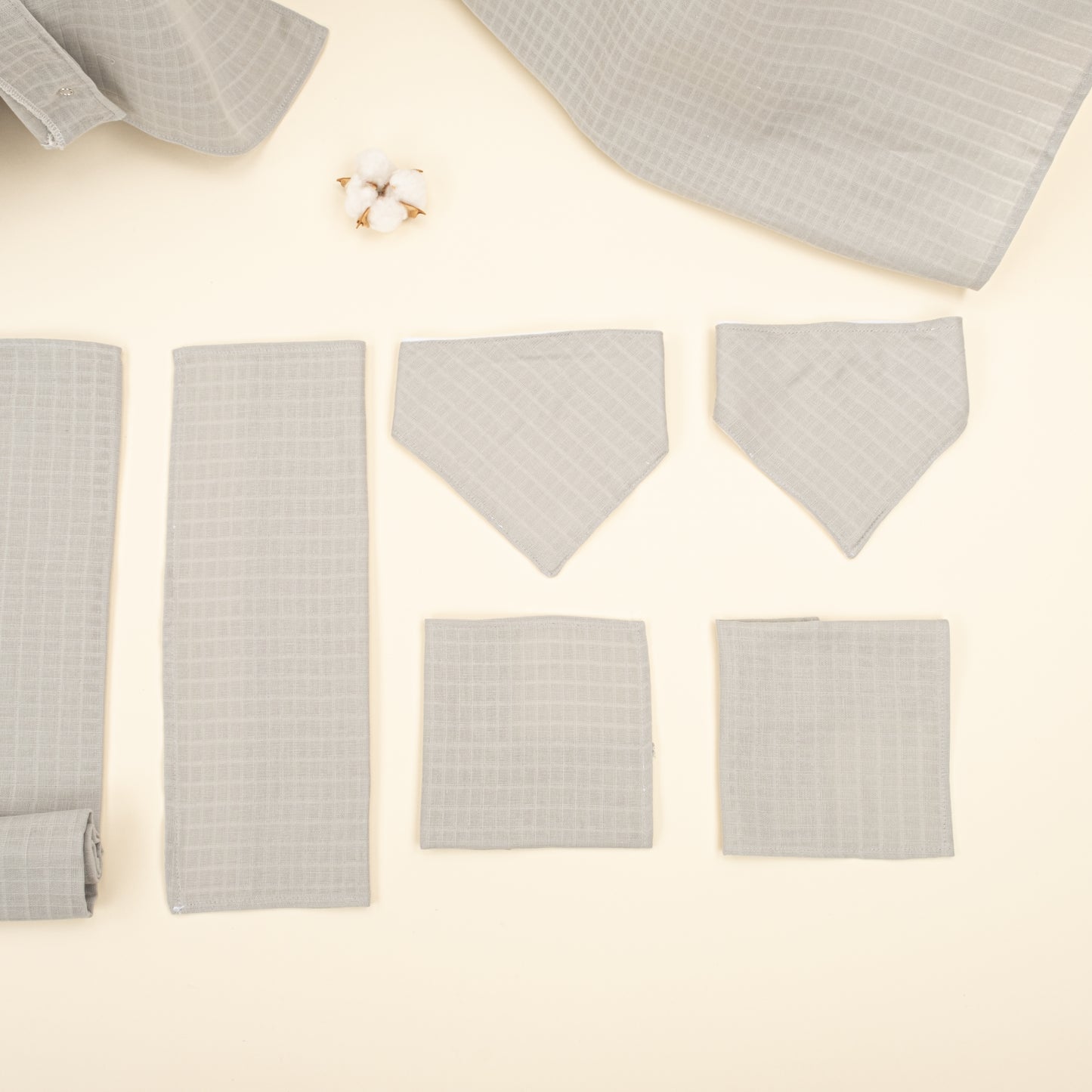 9 Parça Avantajlı Set - Tek Taraflı - Açık Gri Muslin