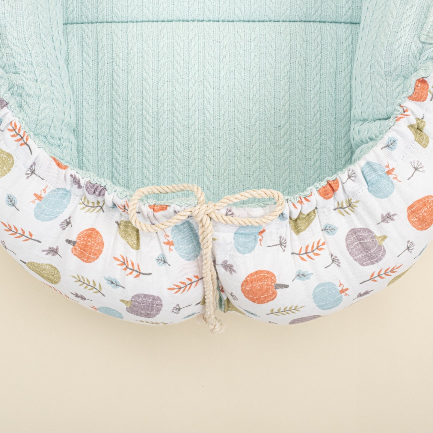 Babynest ve Yastık - Çift Taraflı - Turkuaz Örgü - Yeşil Balkabağı