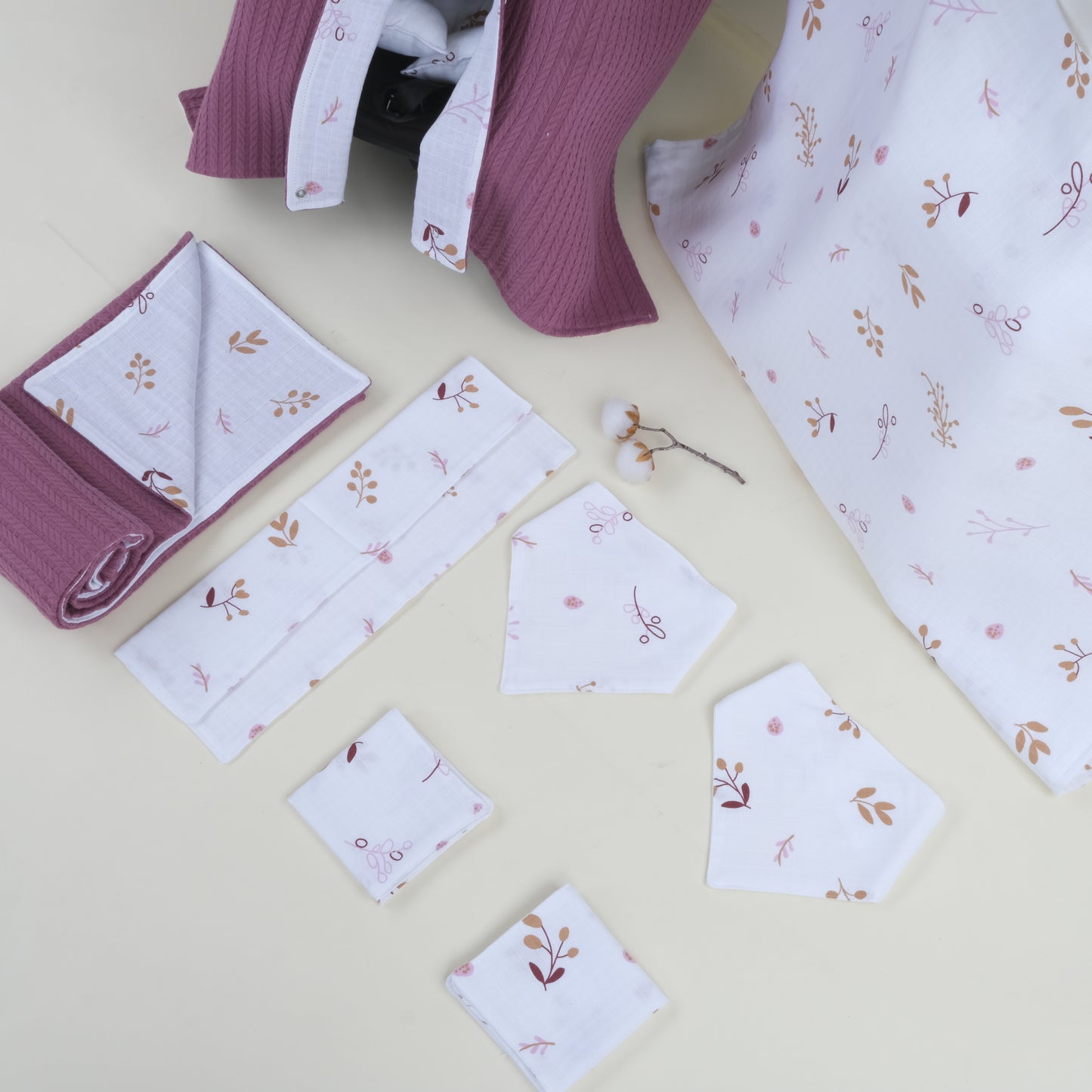 9 Parça Avantajlı Set - Çift Taraflı - Mürdüm Örgü - Pastel Bahce