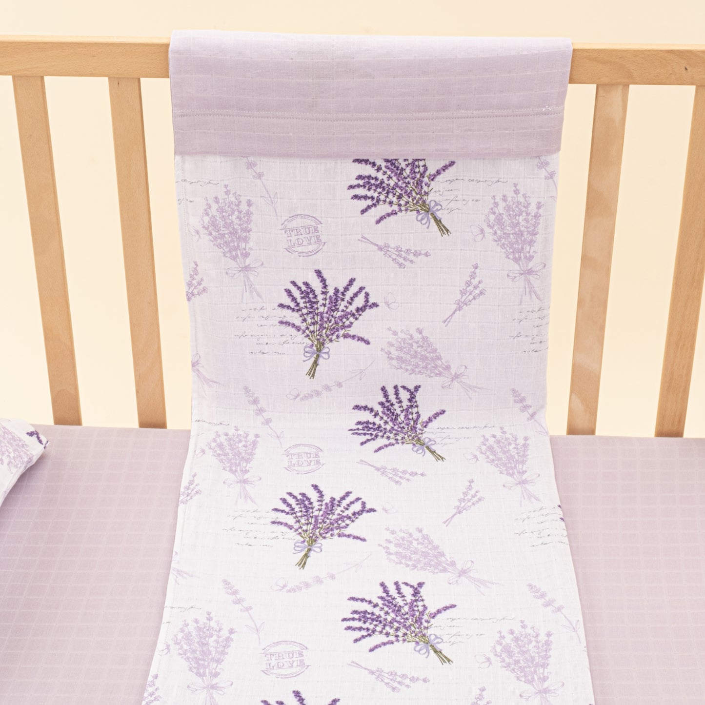 Bebek Muslin Nevresim Seti (Yorgan Kılıfı,Yastık Kılıfı,Lastikli Çarşaf) - Lila Muslin - Lavanta