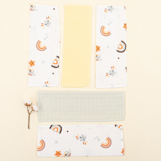 5'li Omuz Mendili Set - Sarı Muslin - Mint Muslin - Turuncu Gökkuşağı