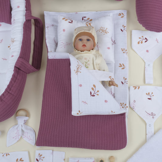 25 Parça Full Set - Çift Taraflı - Mürdüm Örgü - Pastel Bahce