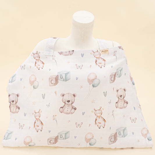 Çift Katlı Muslin Emzirme Önlüğü -  Dijital Baskı Muslin - Sevimli Ayıcıklar