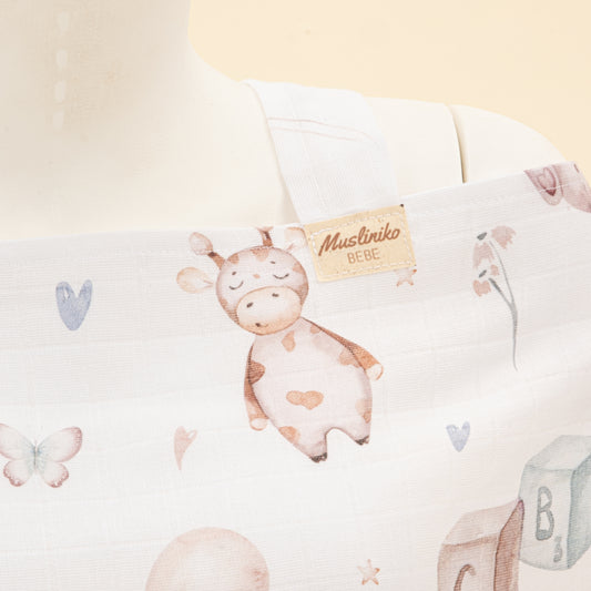 Çift Katlı Muslin Emzirme Önlüğü -  Dijital Baskı Muslin - Sevimli Ayıcıklar