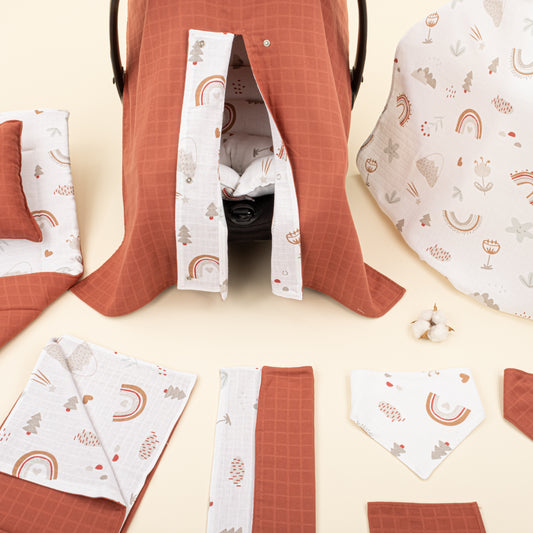 11 Parça Avantajlı Set - Çift Taraflı - Koyu Kiremit Muslin - Kahverengi Gökkuşağı