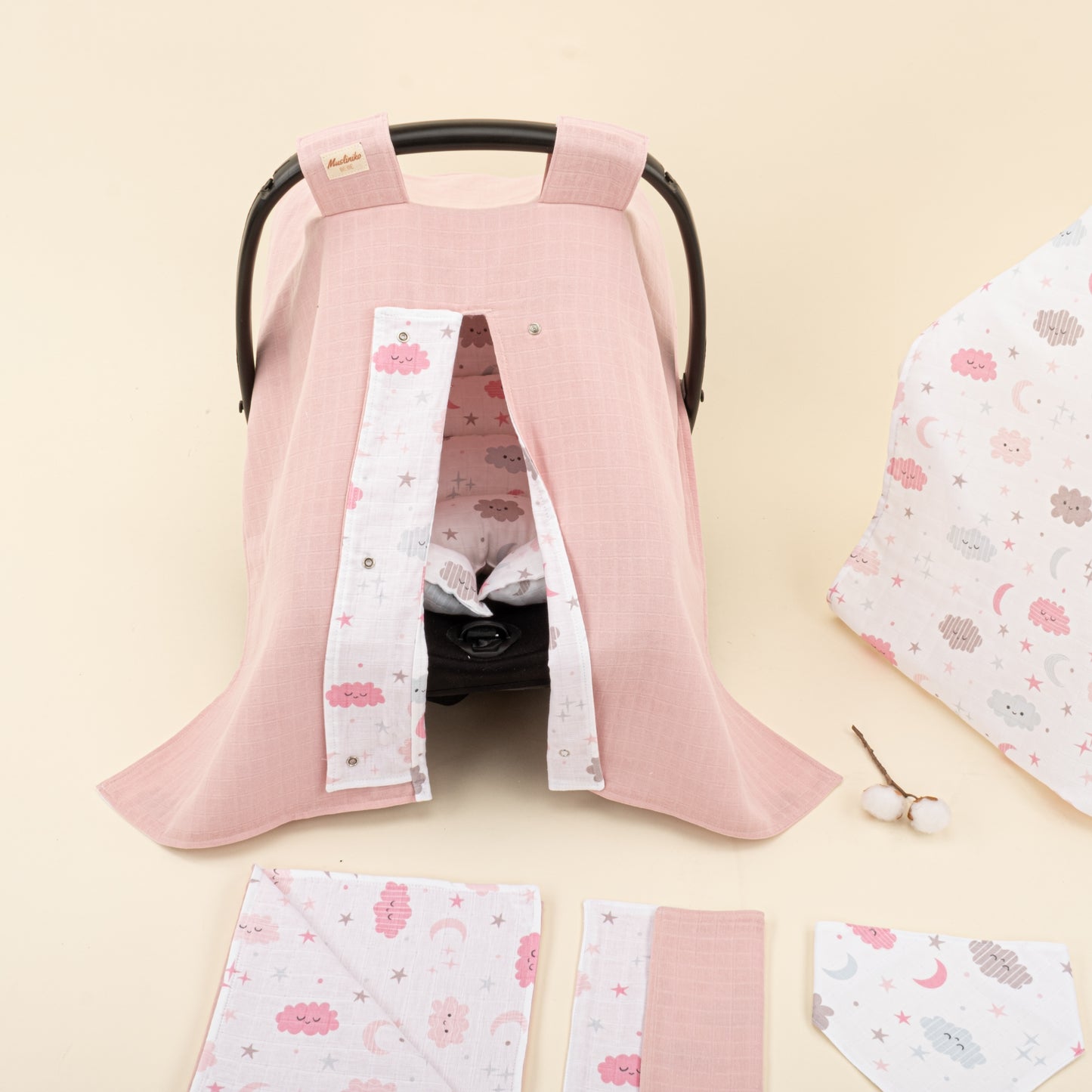 9 Parça Avantajlı Set - Çift Taraflı - Pudra Muslin - Pembe Bulut