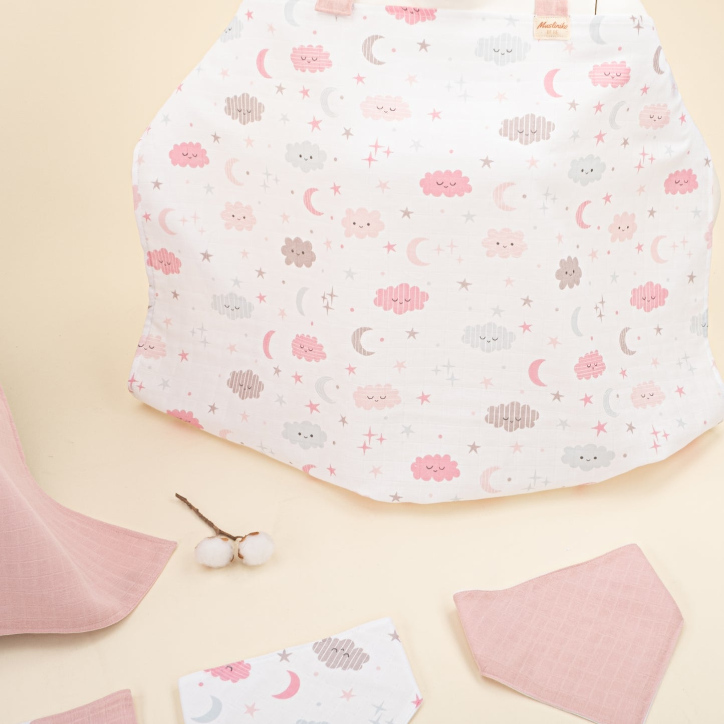 9 Parça Avantajlı Set - Çift Taraflı - Pudra Muslin - Pembe Bulut