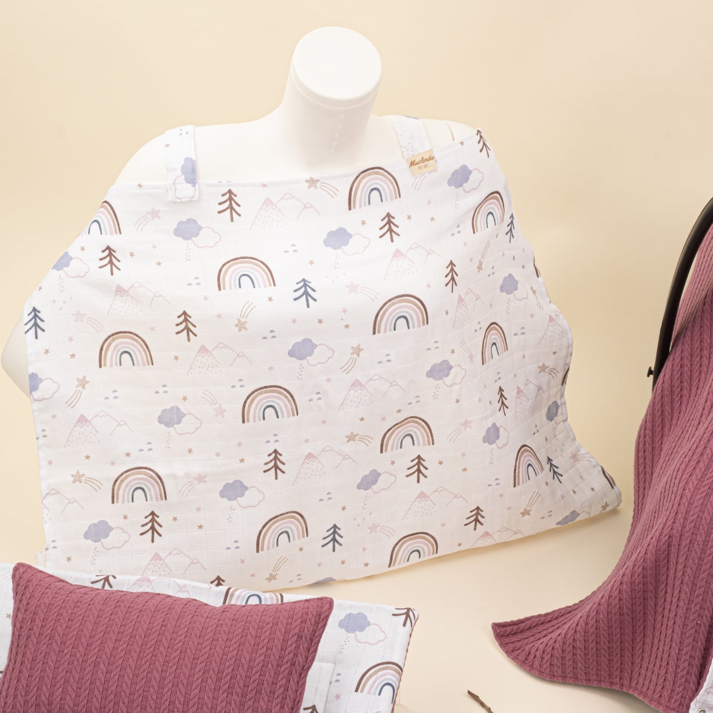 18 Parça Full Set - Çift Taraflı - Mürdüm Örgü - Pastel Gökkuşağı