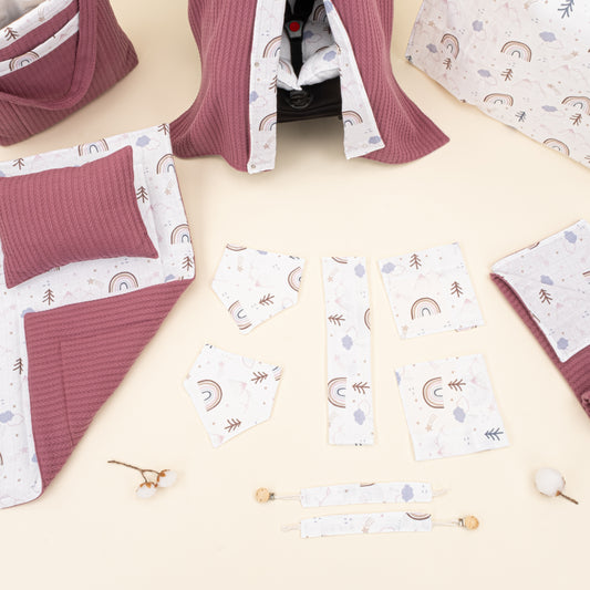 14 Parça Avantajlı Set - Çift Taraflı - Mürdüm Örgü - Pastel Gökkuşağı