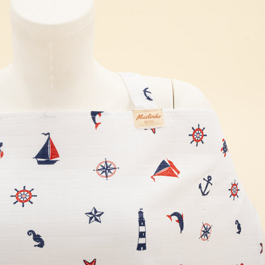 Çift Katlı Muslin Emzirme Önlüğü - Bahriyeli