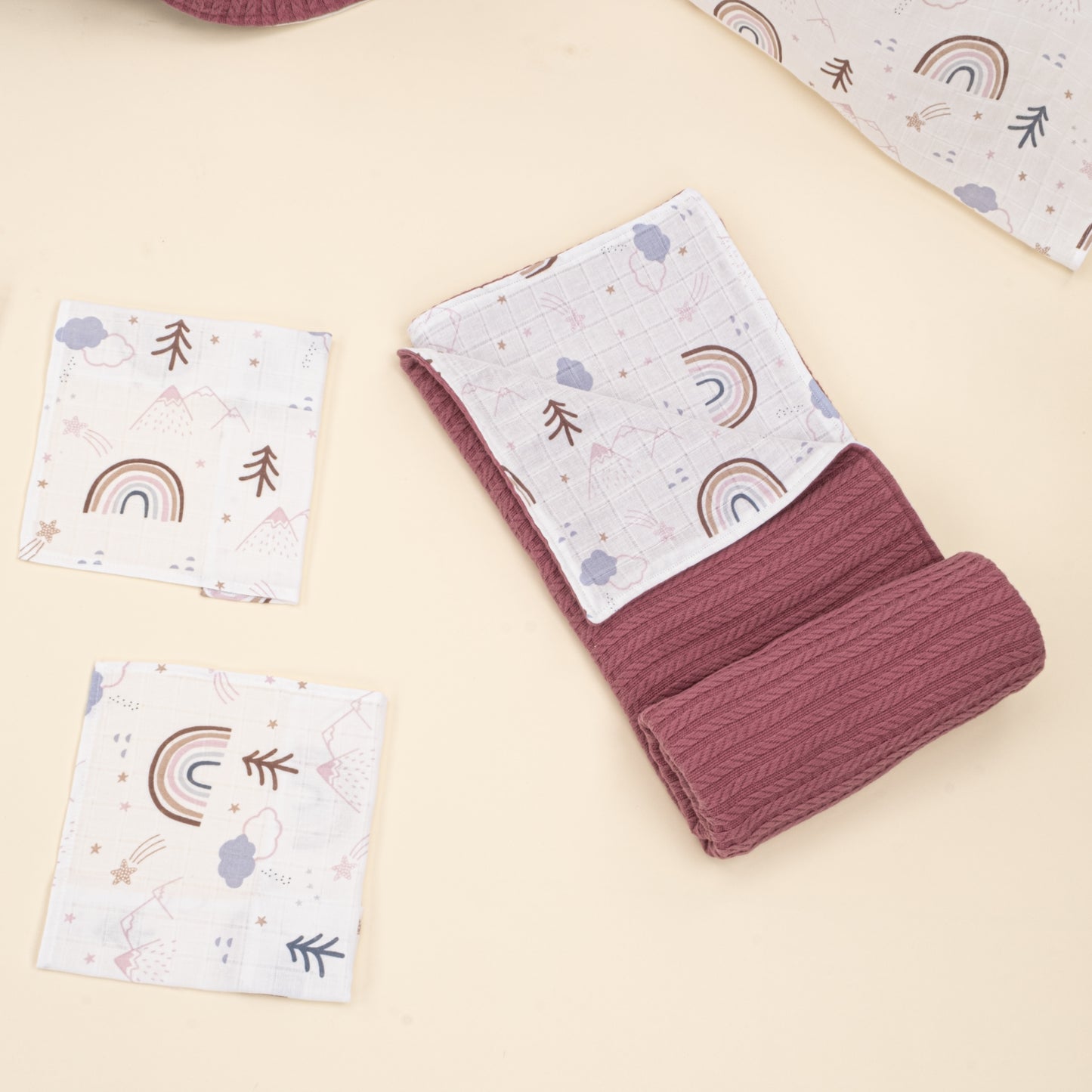 11 Parça Avantajlı Set - Çift Taraflı - Mürdüm Örgü - Pastel Gökkuşağı