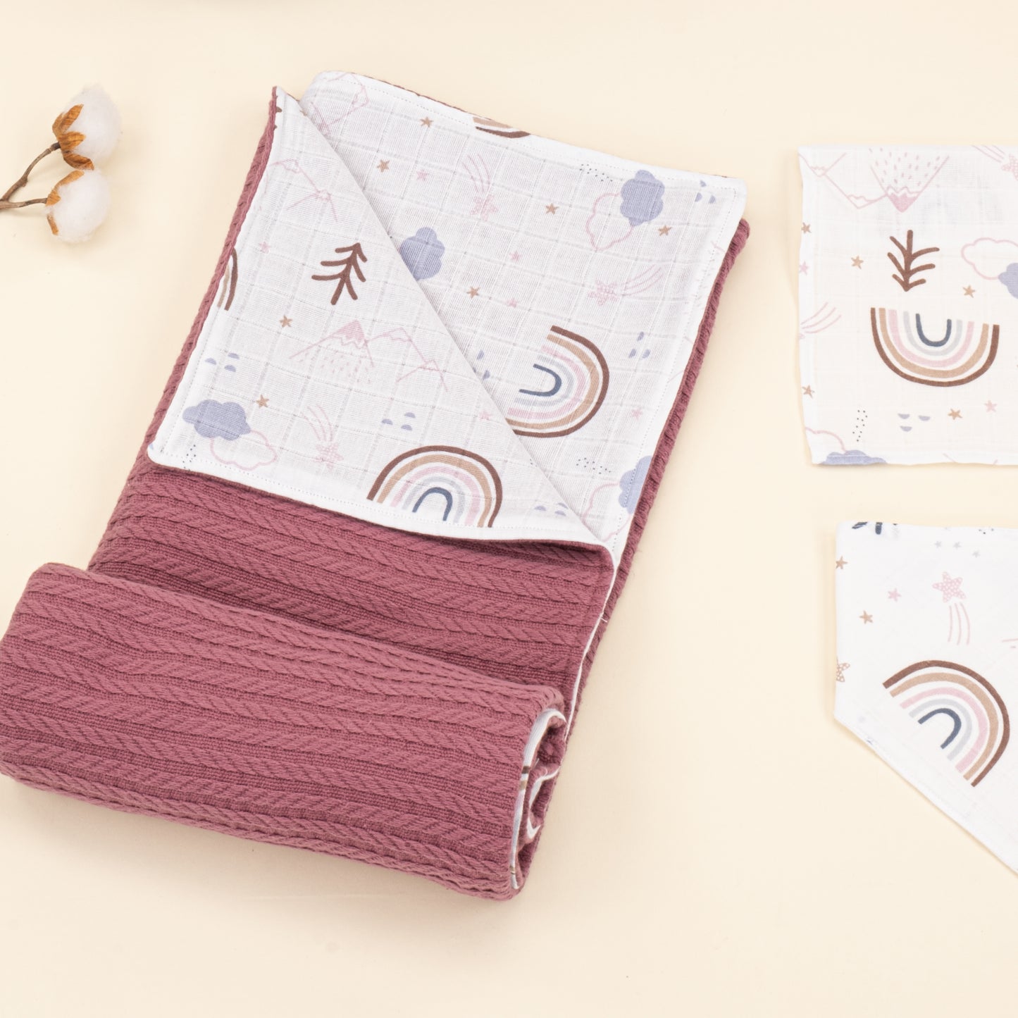 9 Parça Avantajlı Set - Çift Taraflı - Mürdüm Örgü - Pastel Gökkuşağı