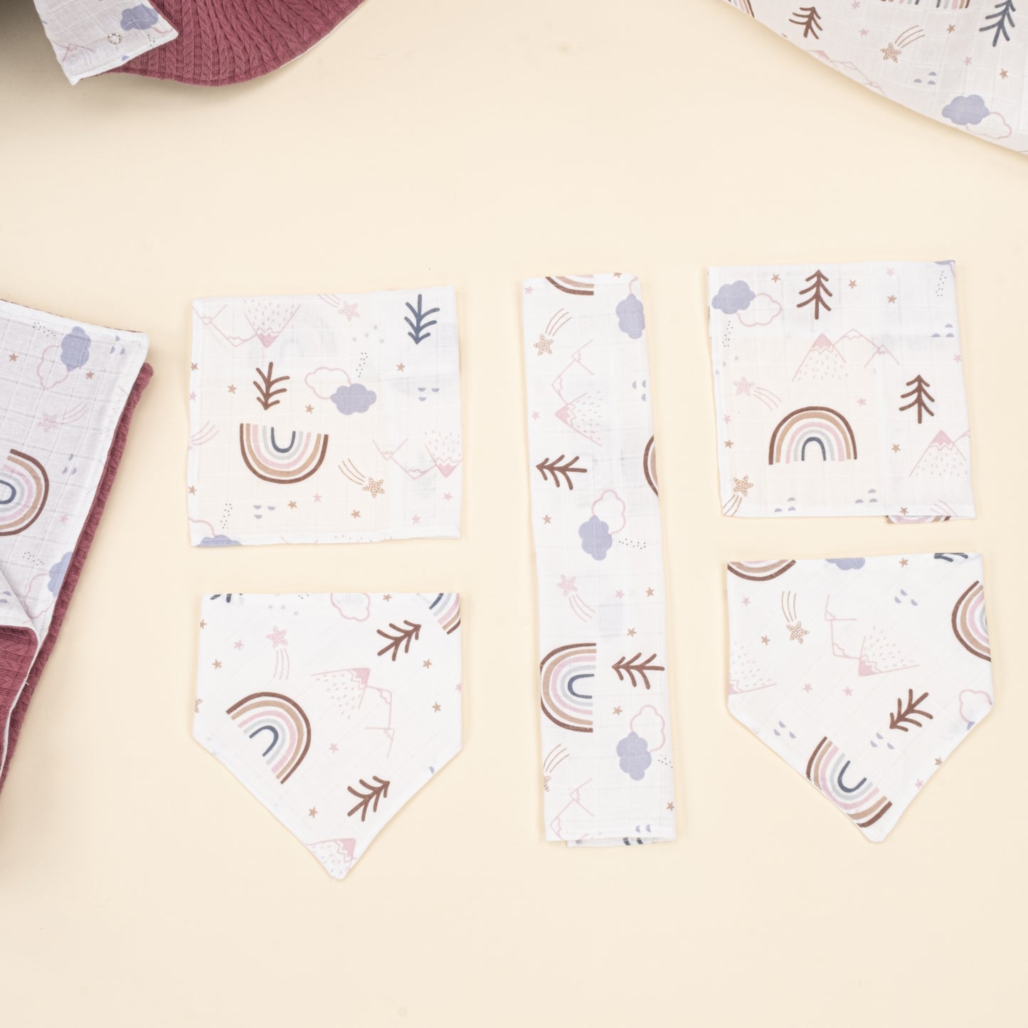 9 Parça Avantajlı Set - Çift Taraflı - Mürdüm Örgü - Pastel Gökkuşağı
