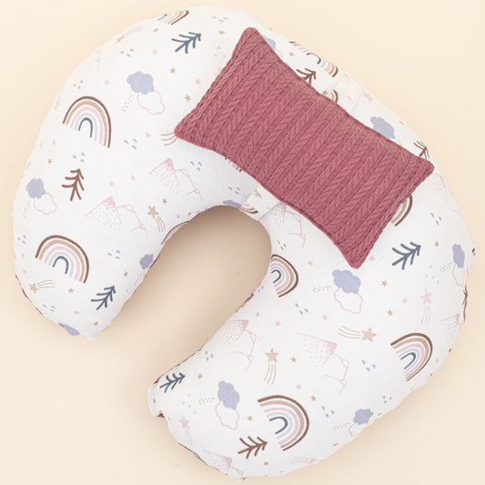 Emzirme Yastığı - Çift Taraflı - Mürdüm Örgü - Pastel Gökkuşağı