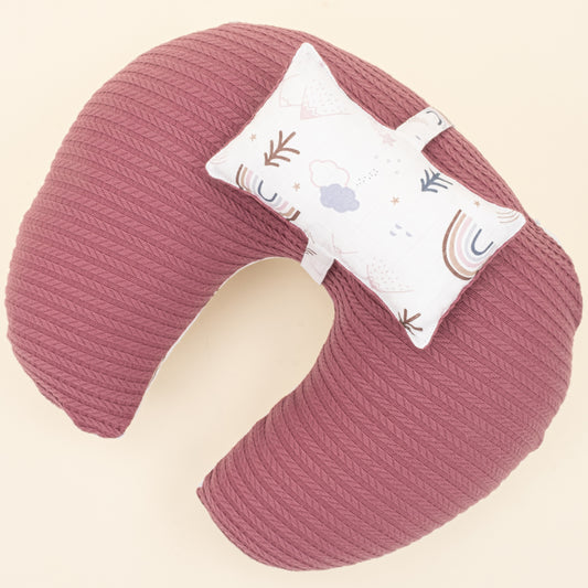 Emzirme Yastığı - Çift Taraflı - Mürdüm Örgü - Pastel Gökkuşağı