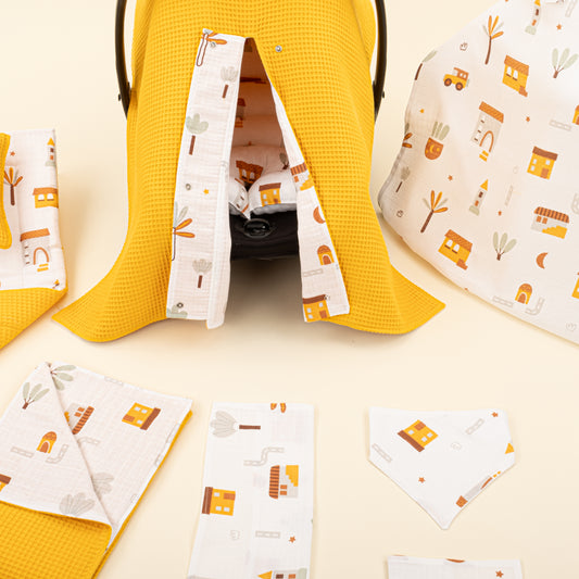 11 Parça Avantajlı Set - Çift Taraflı - Hardal Petek - Sarı Ev