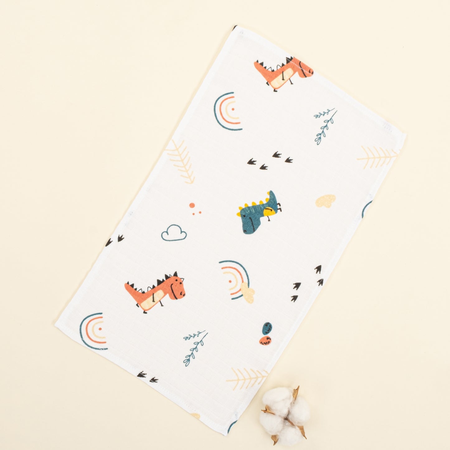 5'li Omuz Mendili Set - Sarı Muslin - Renkli Dinazor - Fıstık Yeşili Muslin
