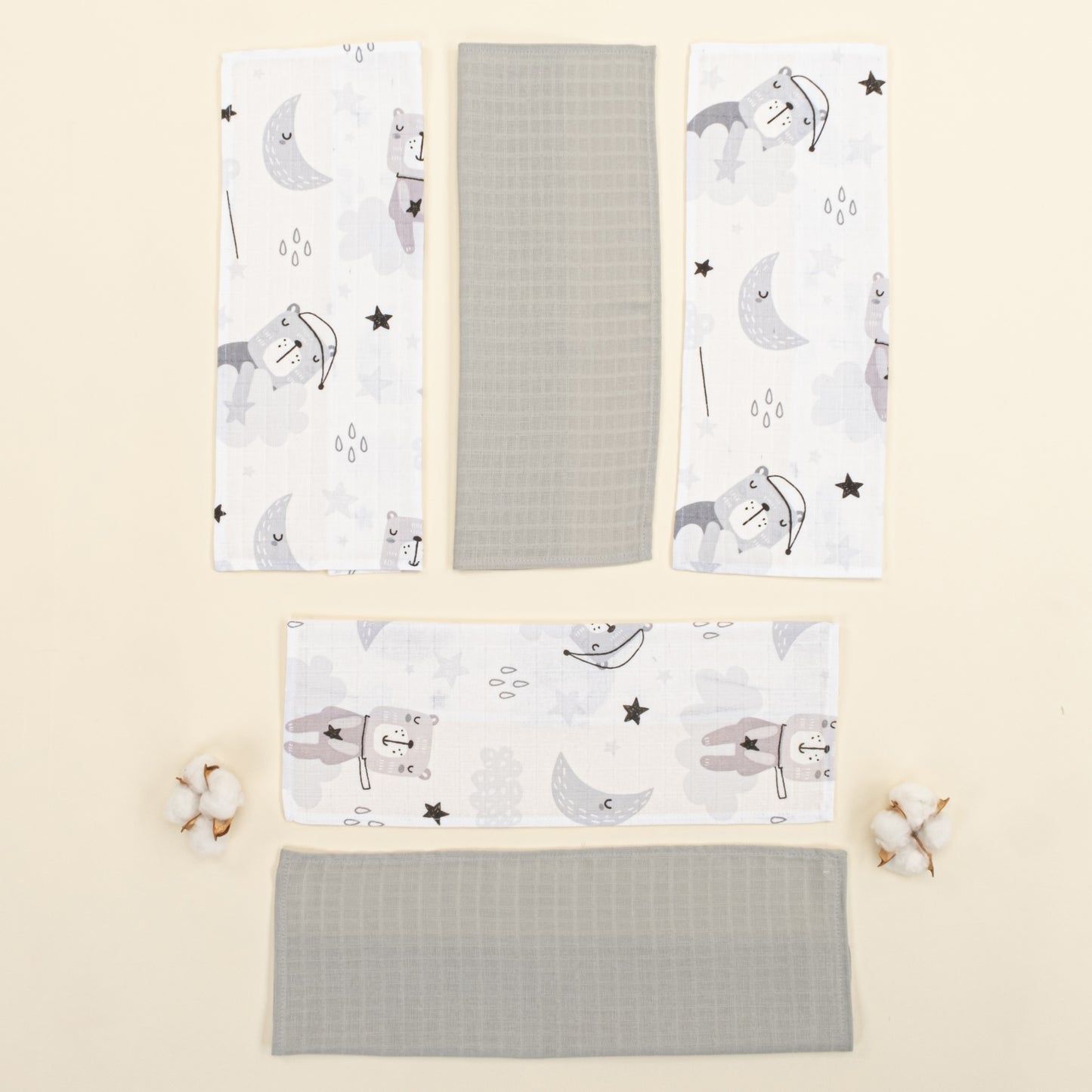 5'li Omuz Mendili Set - Gri Muslin - Aydede