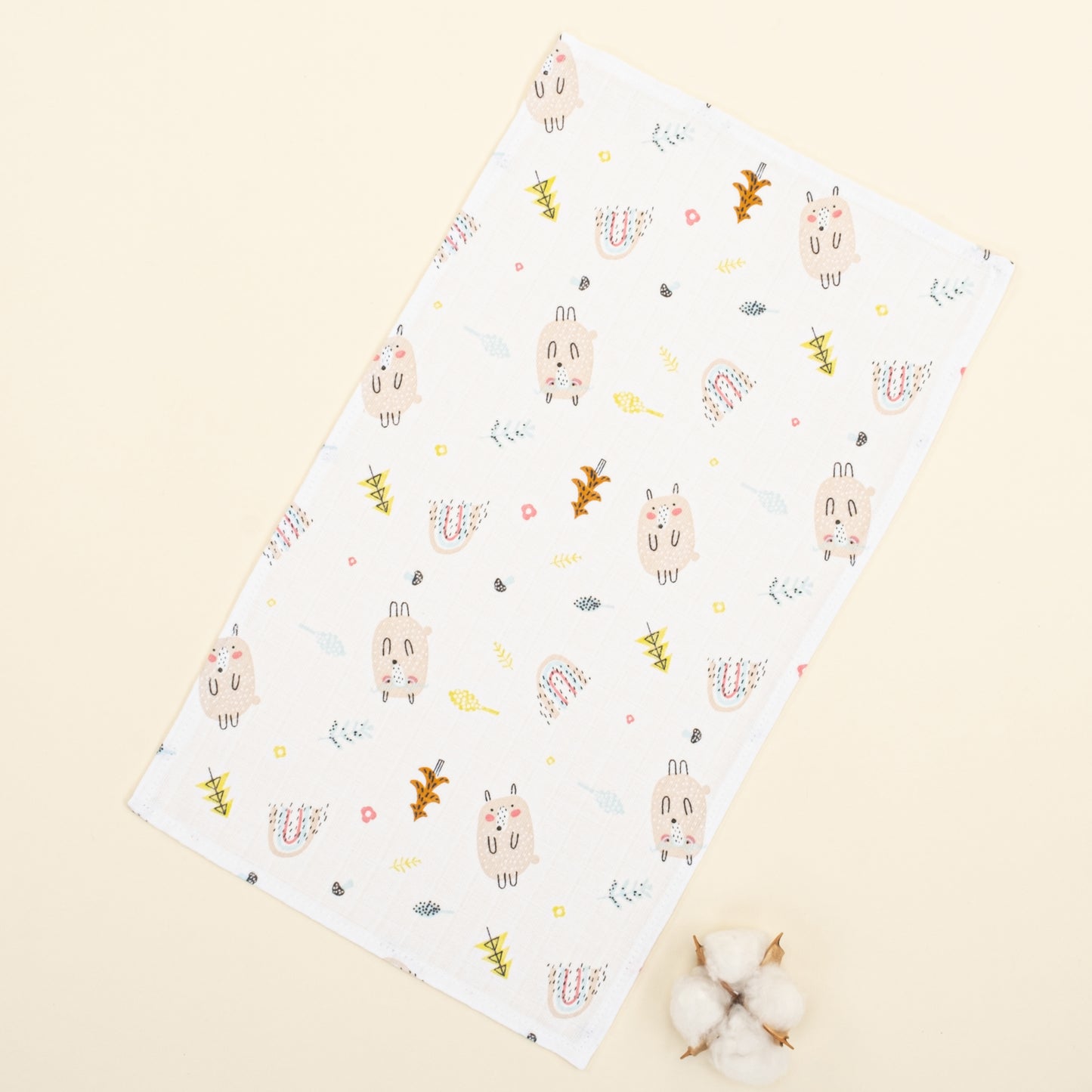 5'li Omuz Mendili Set - Minik Koyunlar - Kumsal Beji Muslin - Pudra Muslin