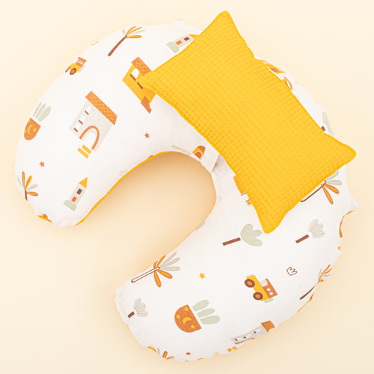 Emzirme Yastığı - Çift Taraflı - Hardal Petek - Sarı Ev