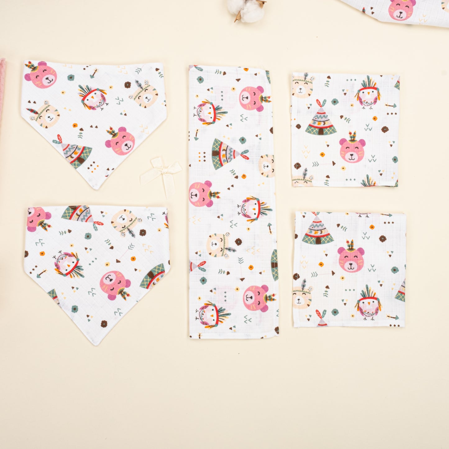 9 Parça Avantajlı Set - Çift Taraflı - Pembe Petek - Pembe Ayıcıklar