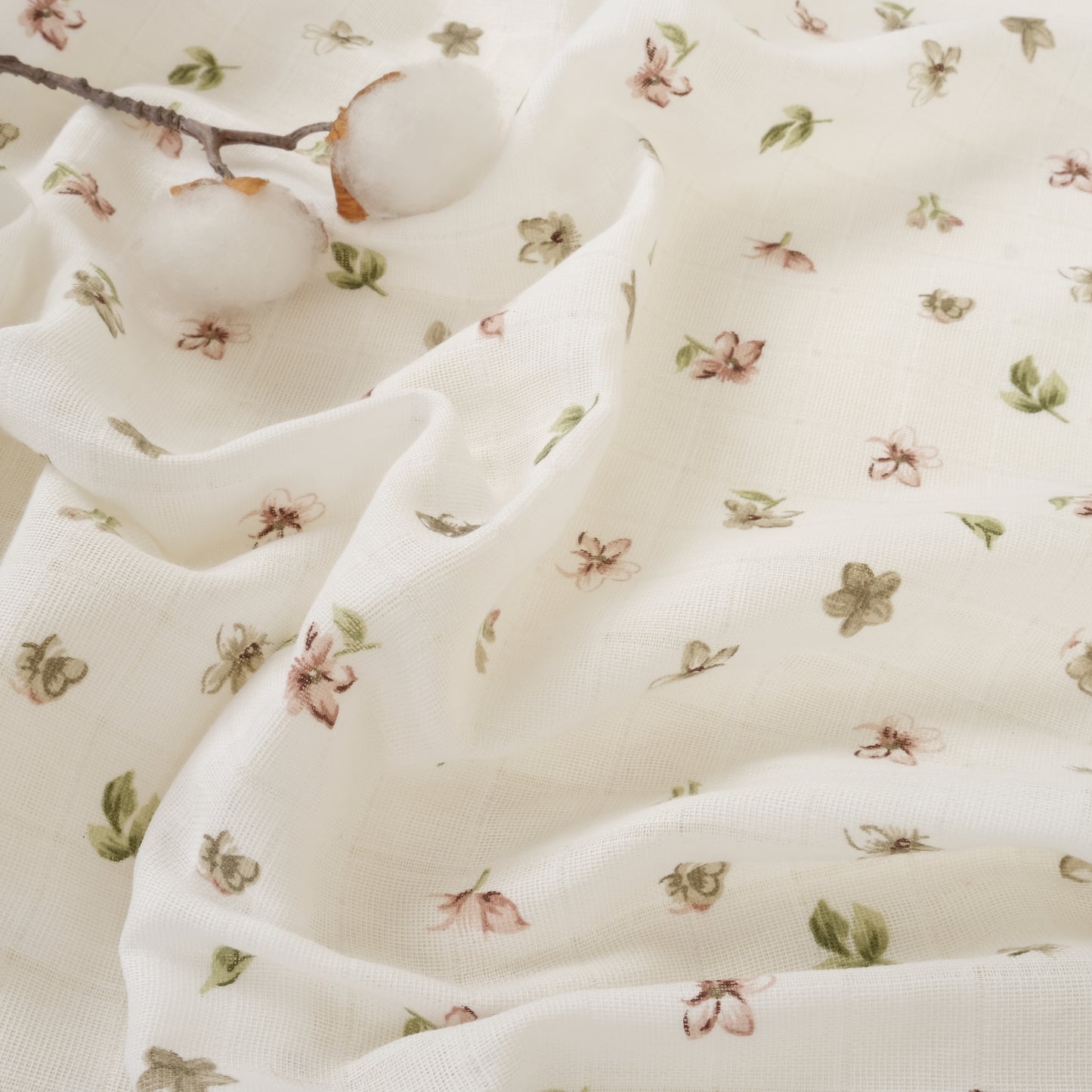 3 lü Bebek Muslin Kundak Set - Dört Katlı Püsküllü Mint - İki Katlı Bebe Pembe - Çiçekler