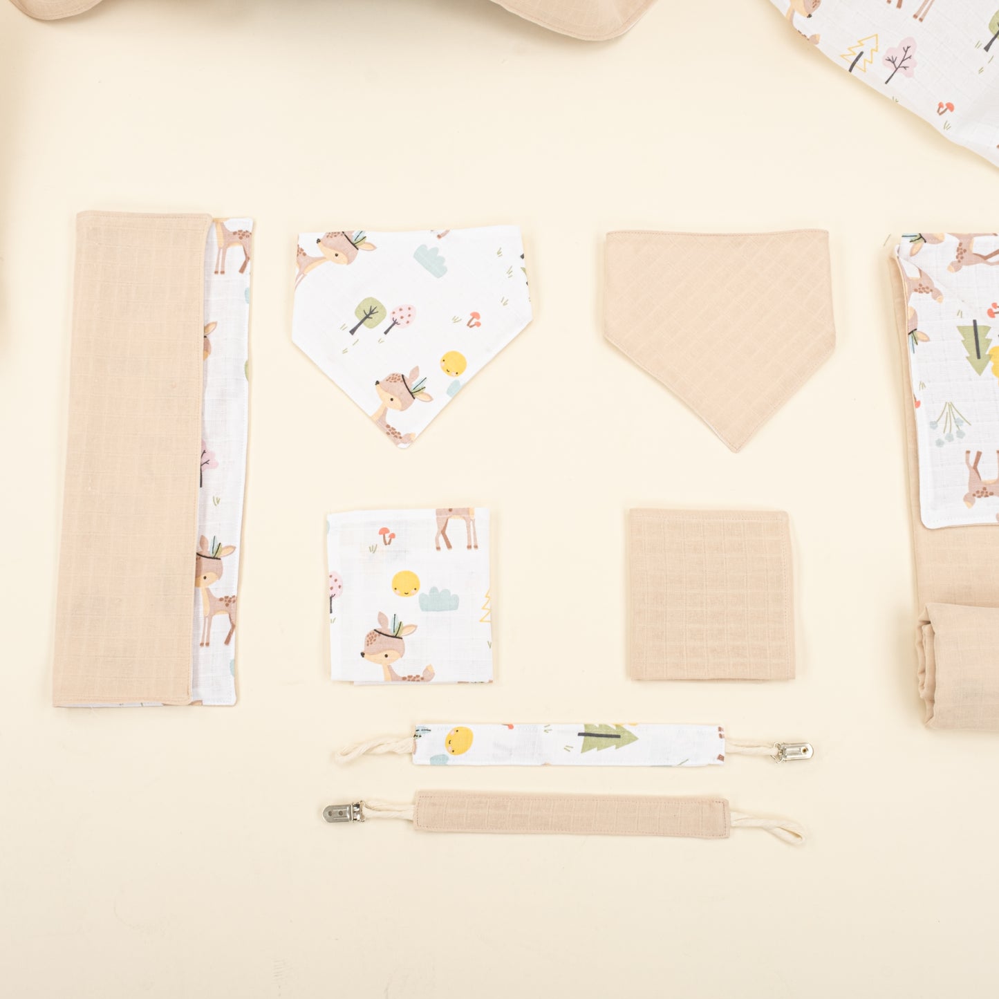 14 Parça Avantajlı Set - Çift Taraflı - Kumsal Beji Muslin - Ceylan